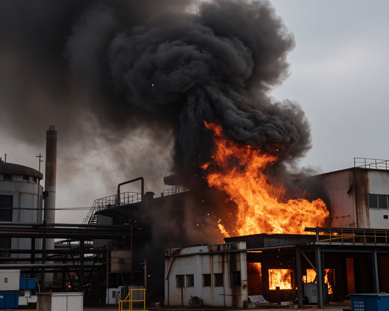 Industrial Factory Fire Scene