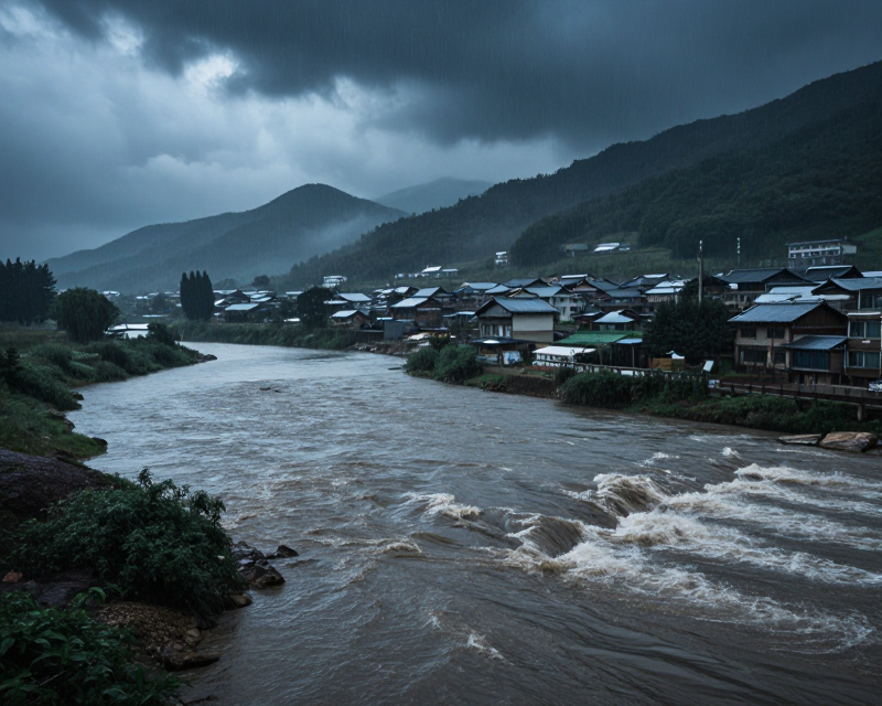 Heavy Rain and Rising River Level in South Korea