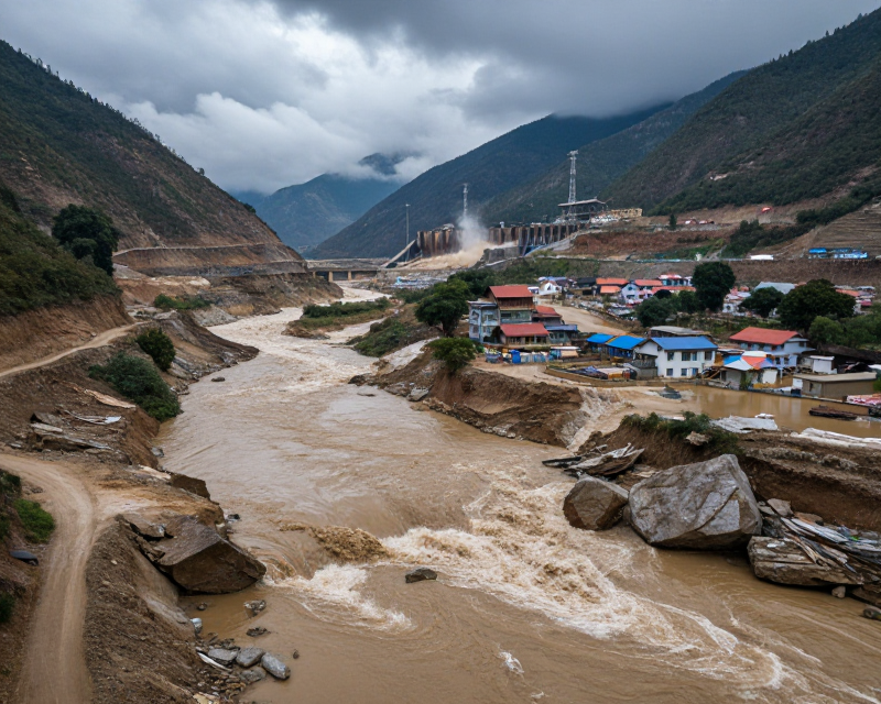 Aerial view of Nepal flood disaster