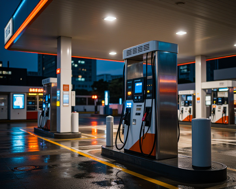 Modern Korean Gas Station at Twilight